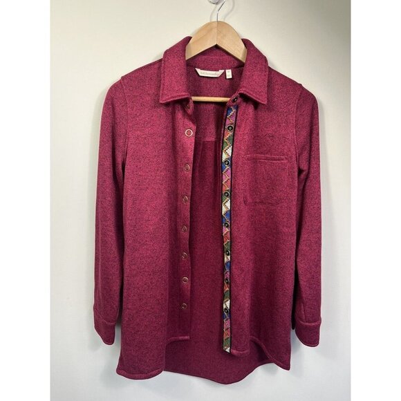 Soft Surroundings Willow Shirt Jacket XS Red Maroon Snap Shacket Aztec Southwest - Picture 2 of 10